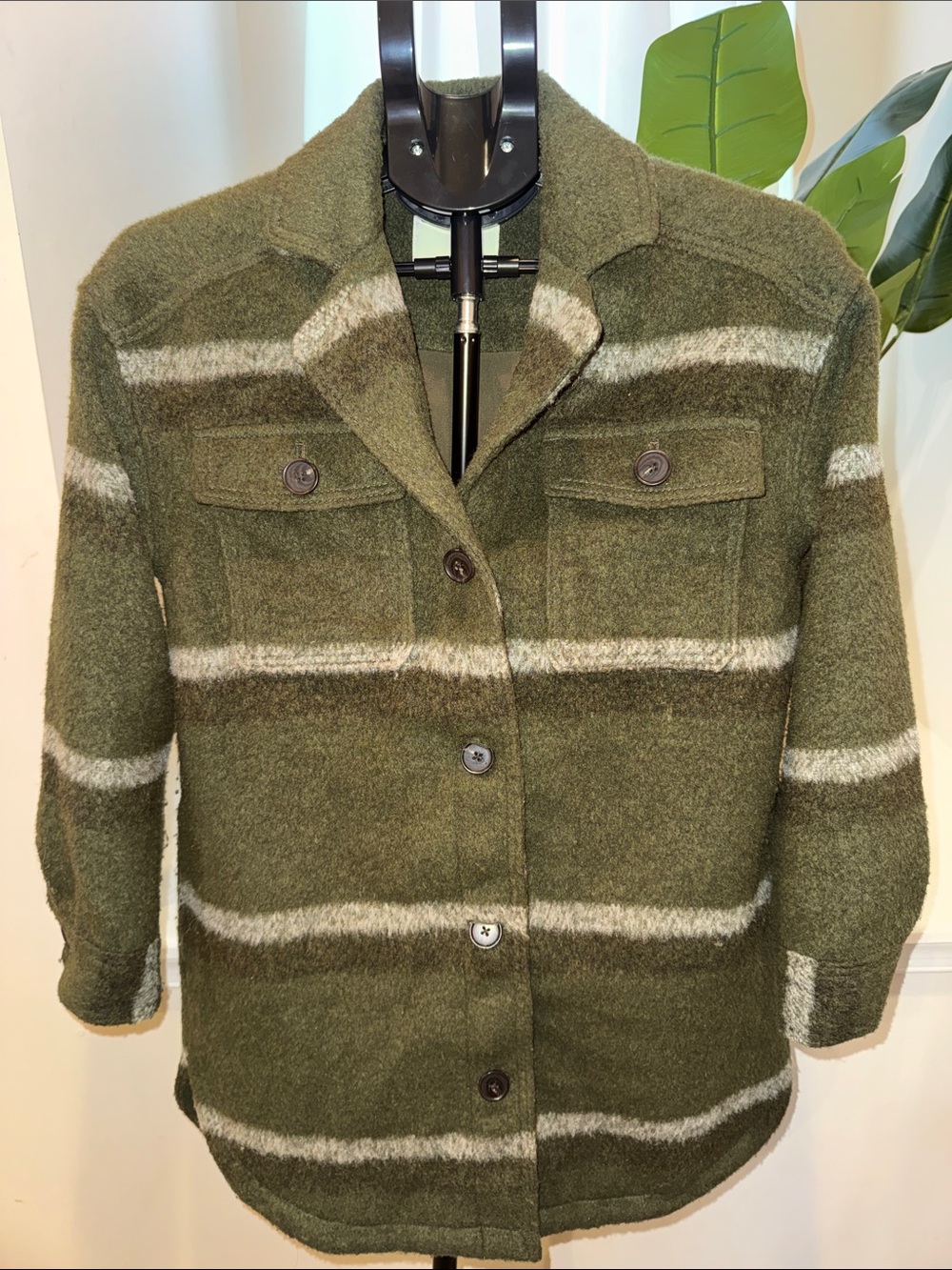 Old Navy Olive Green Striped Shacket - Women